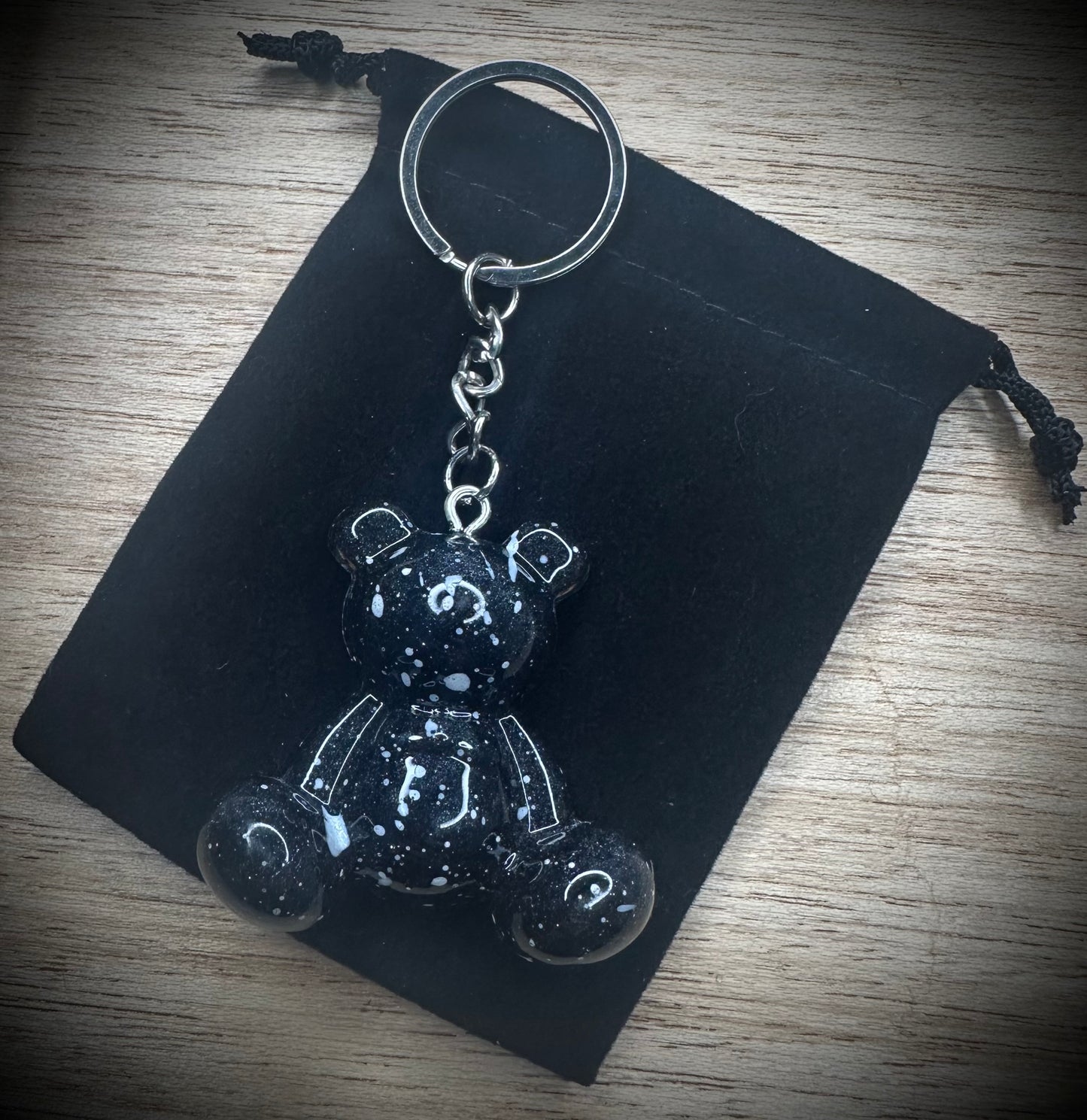 Small- The Obsidian Fleck Resin Bear Cling Buddy Keyring