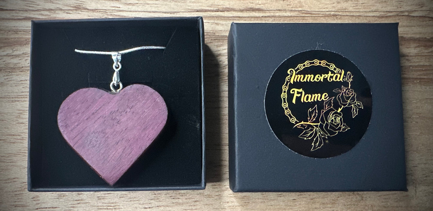 Purple Heart Hand Carved Sterling Silver Necklace