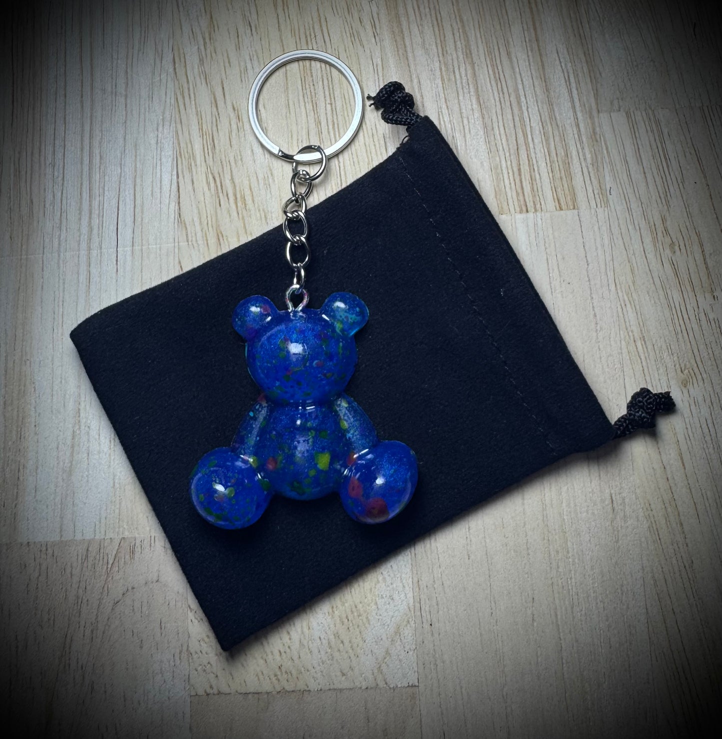 Small- Blue Fleck Resin Cling Buddy Bear Keyring