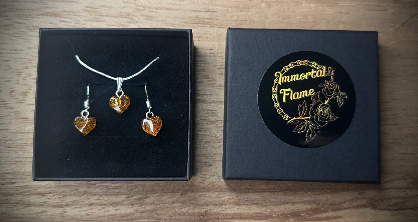 Hand Carved Baltic Amber Sterling Silver Necklace and Earring Set