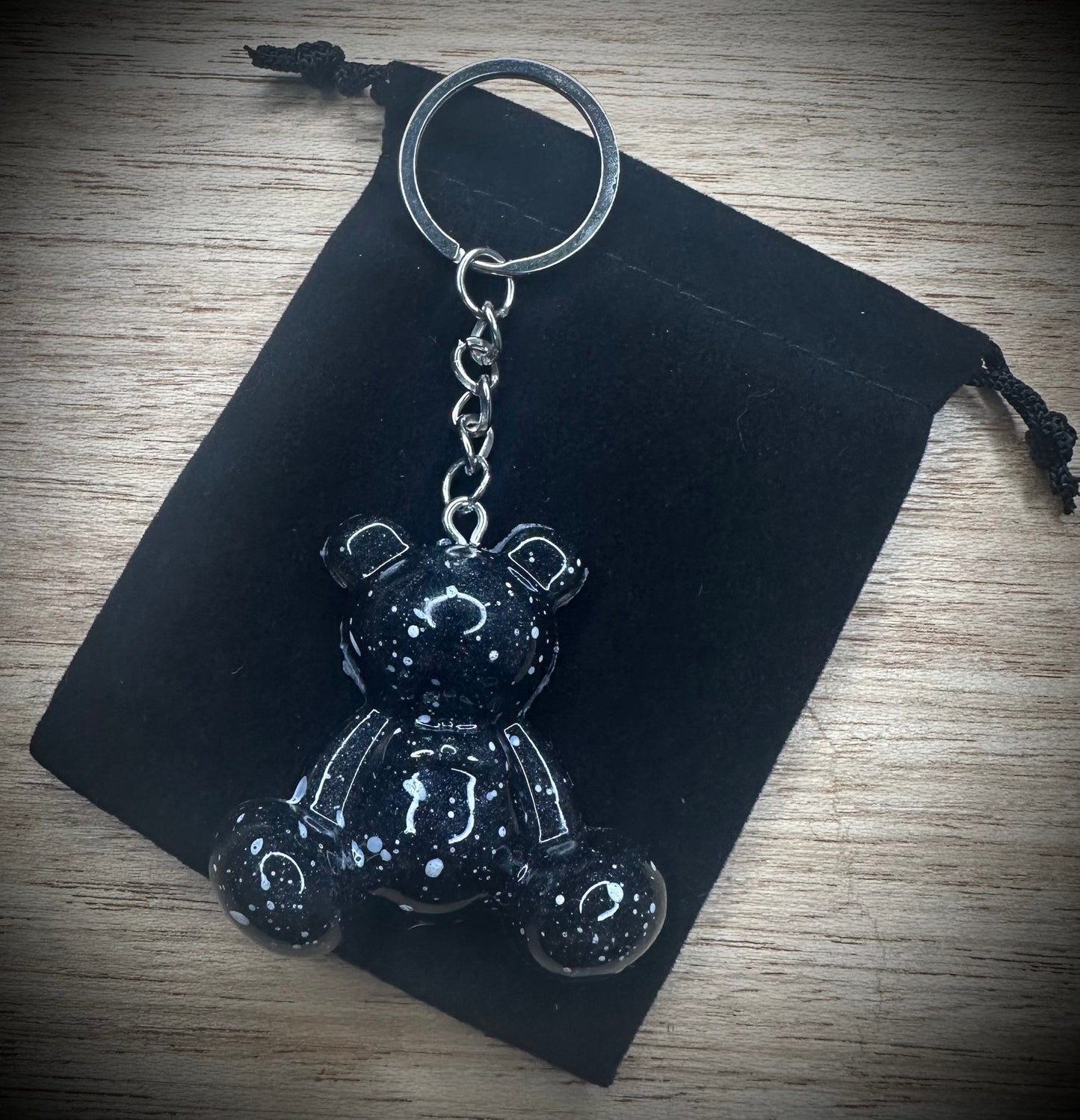 Small- The Obsidian Fleck Resin Bear Cling Buddy Keyring