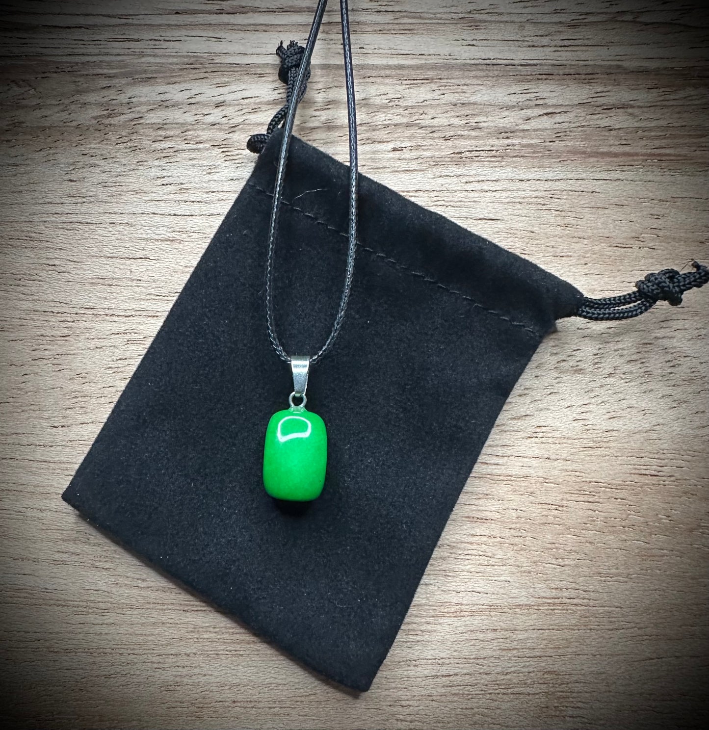 Green Chalcedony Black Corded Necklace