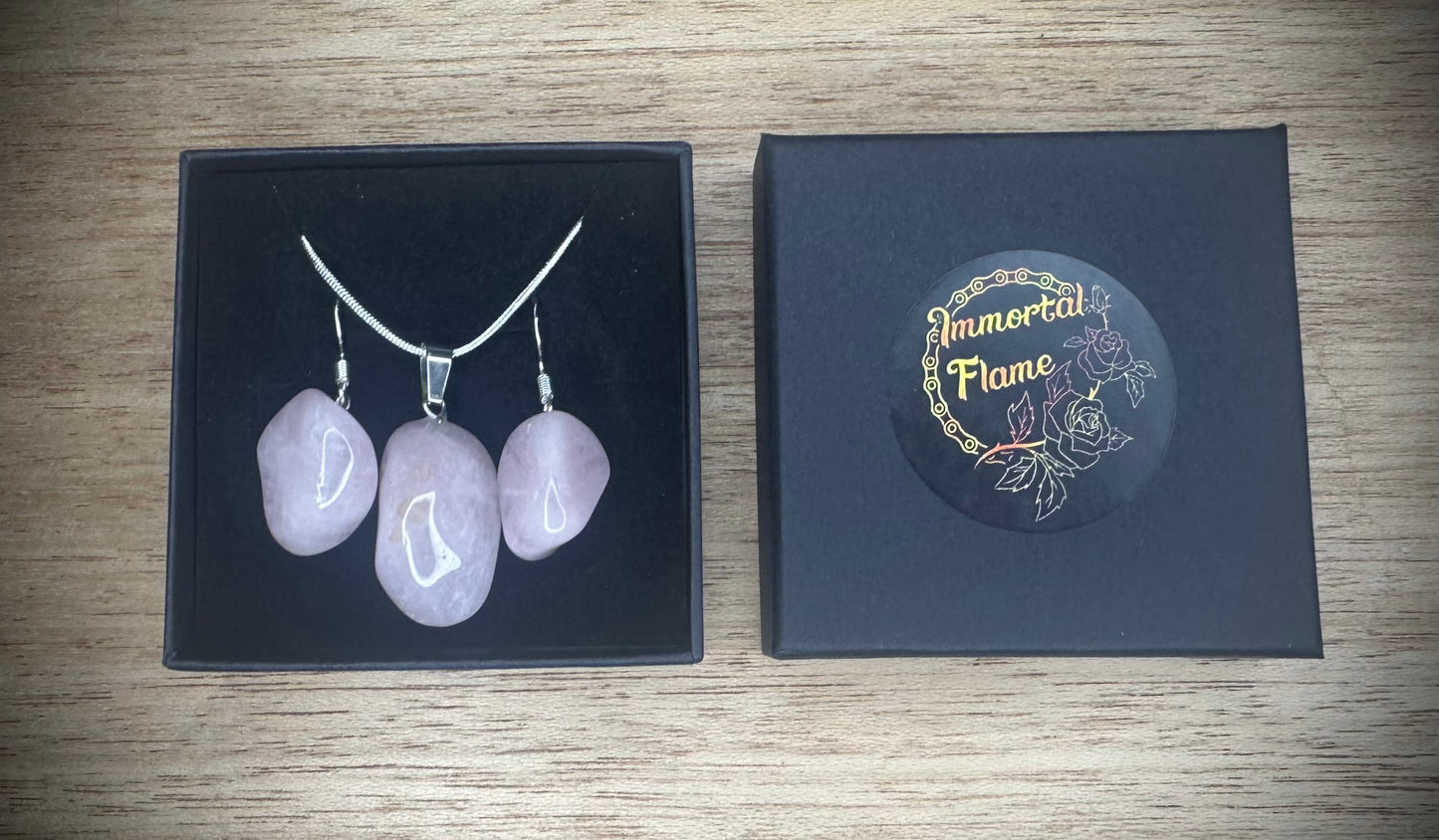 Rose Quartz Sterling Silver Necklace and Earing Set