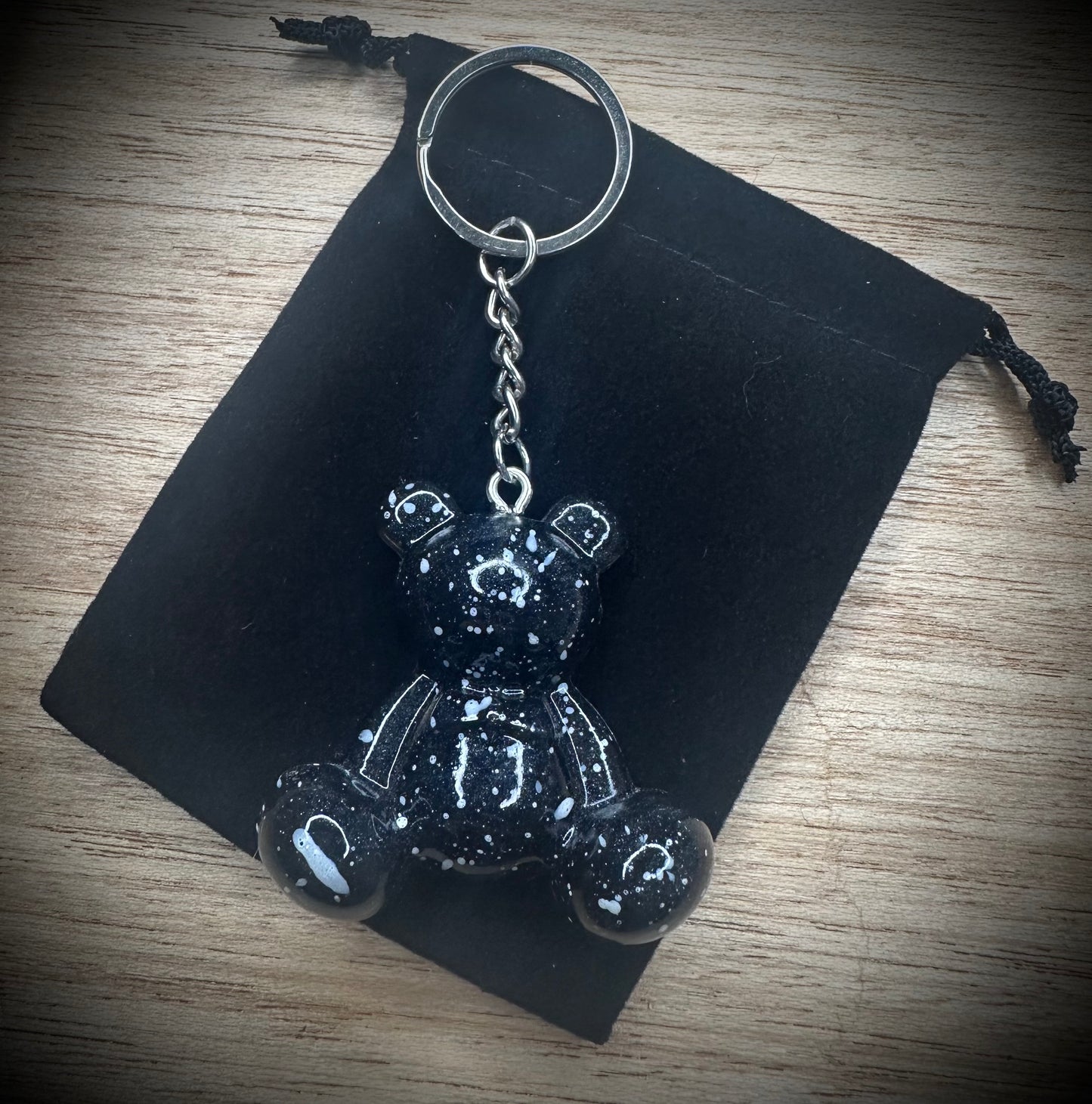 Small- The Obsidian Fleck Resin Bear Cling Buddy Keyring