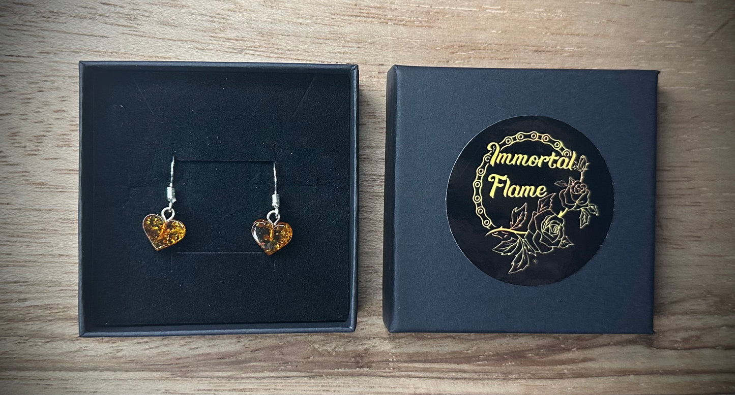 Hand Carved Baltic Amber Sterling Silver Earring Set