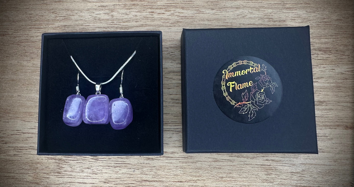 Amethyst Sterling Silver Necklace and Earing Set