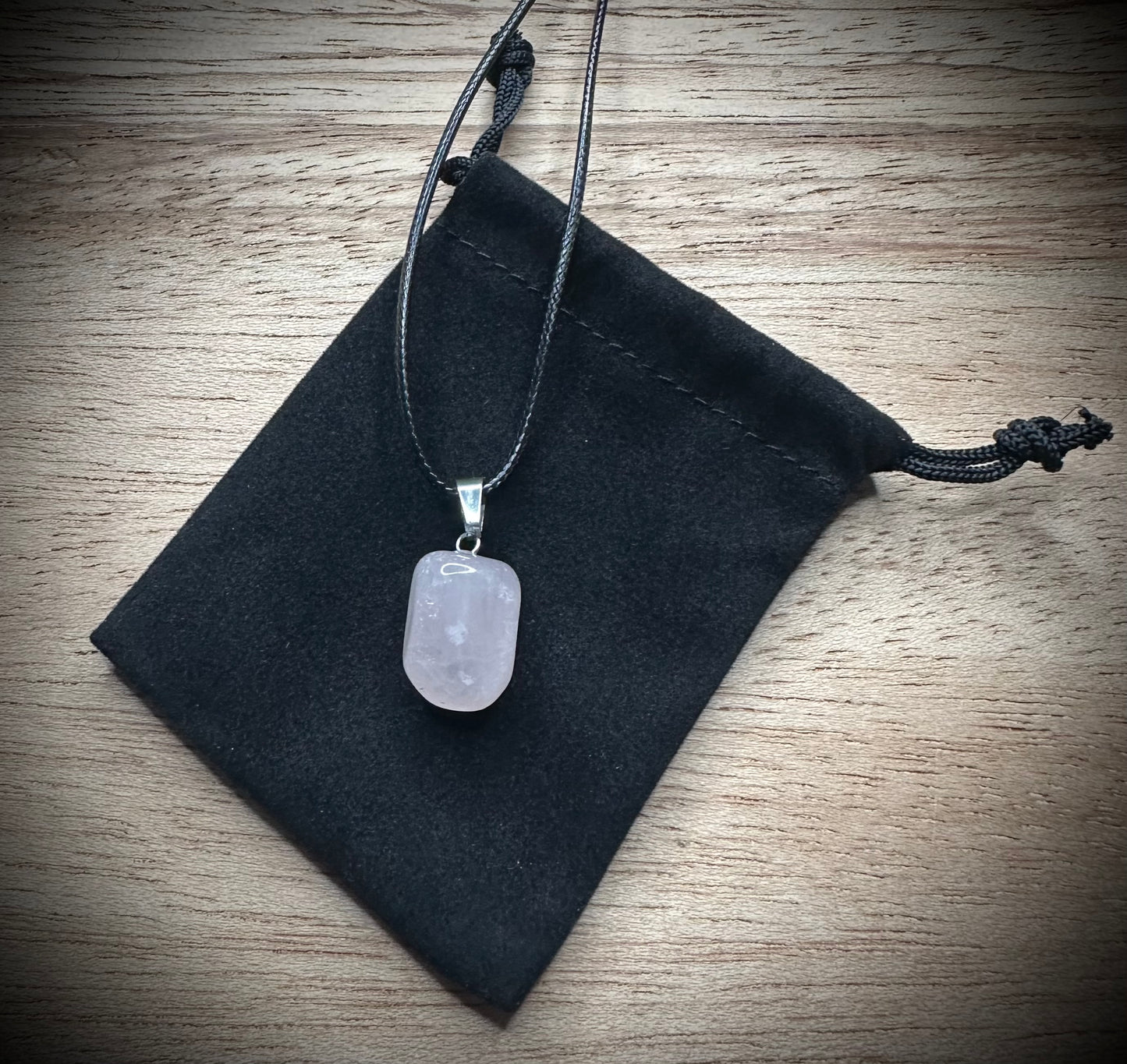 Rose Quartz Black Corded Necklace
