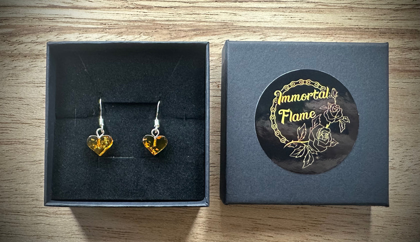 Hand Carved Baltic Amber Sterling Silver Earrings