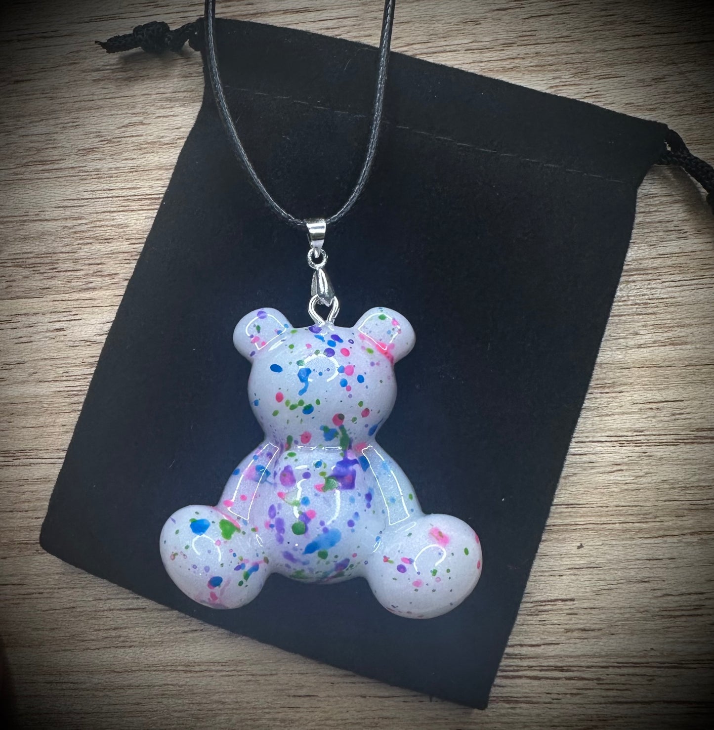 Pearl Tone Resin Bear Cling Buddy Necklace