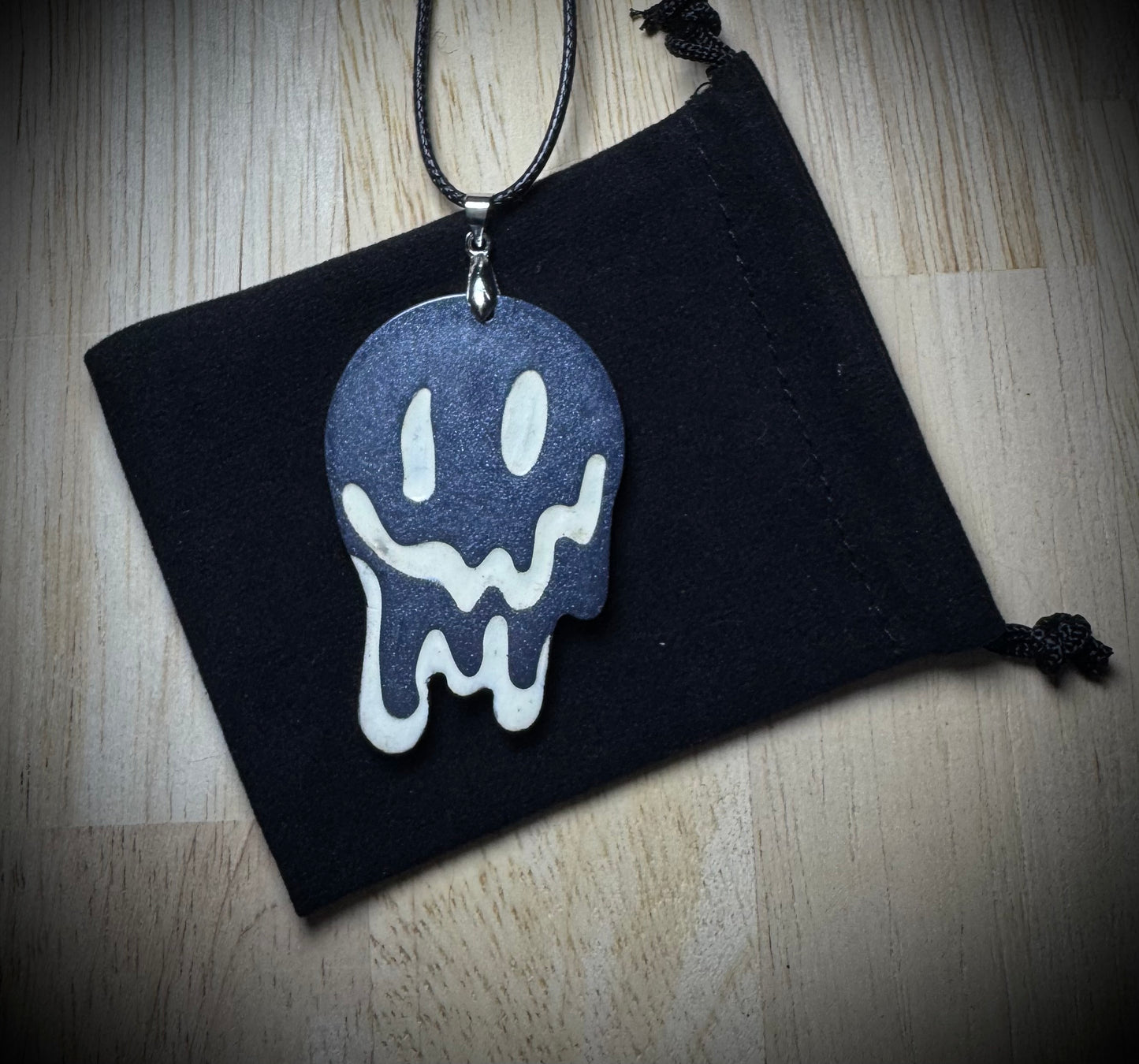 Gun Metal Gray Drip Face Necklace