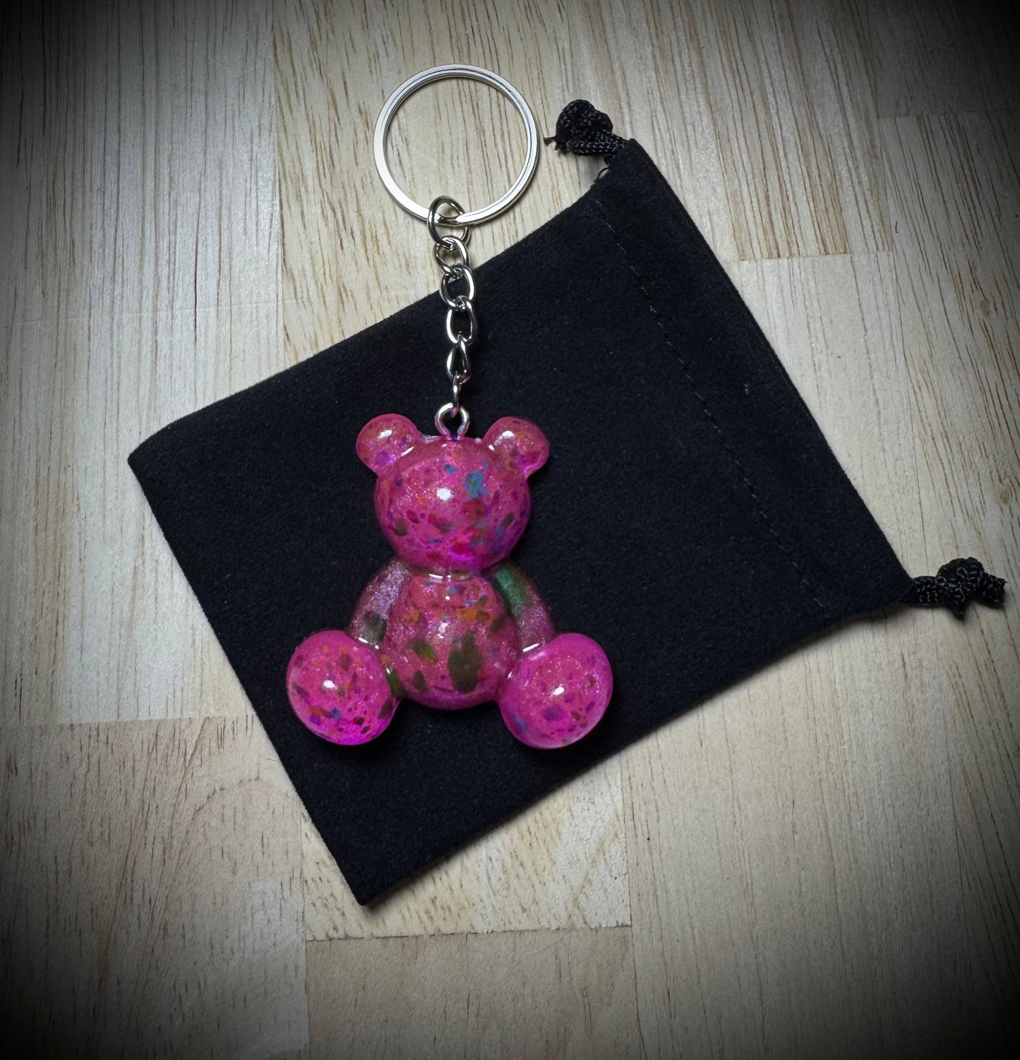 Small - Pink Fleck Resin Cling Buddy Bear Keyring