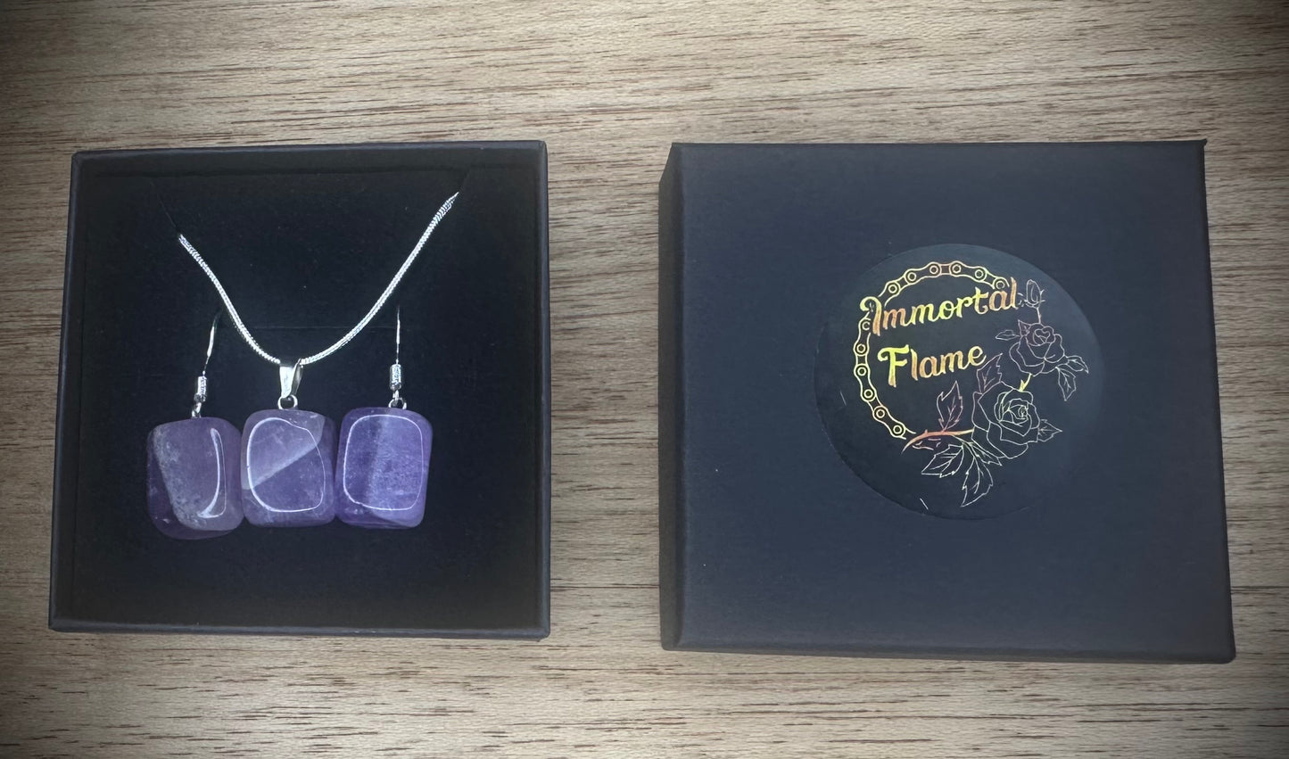 Amethyst Sterling Silver Necklace and Earing Set