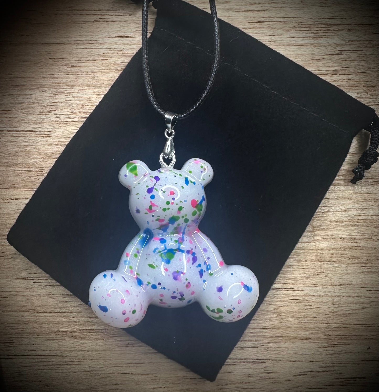 Pearl Tone Resin Bear Cling Buddy Necklace