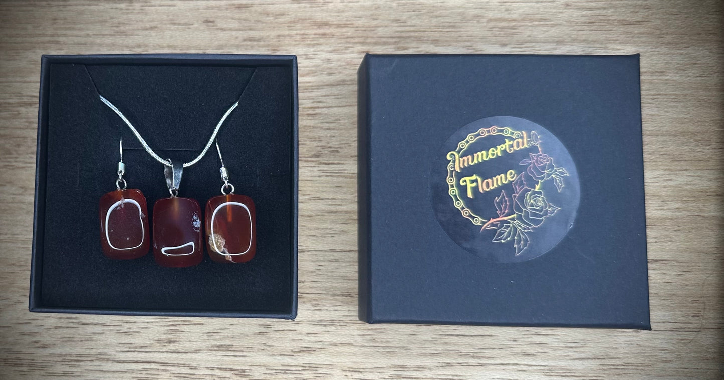 Carnelian Agate Sterling Silver Necklace and Earing Set