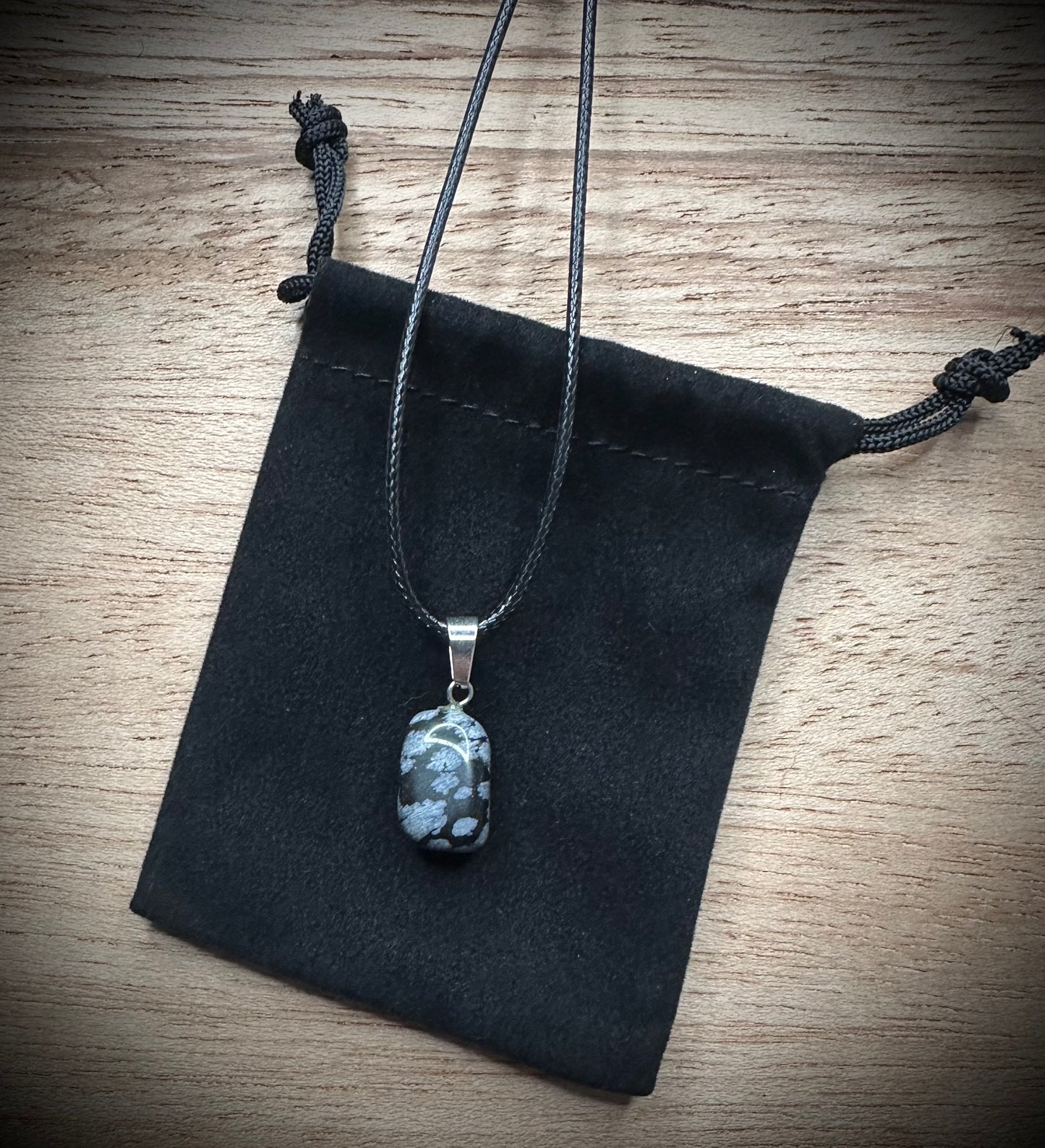 Snowflake Obsidian Black Corded Necklace