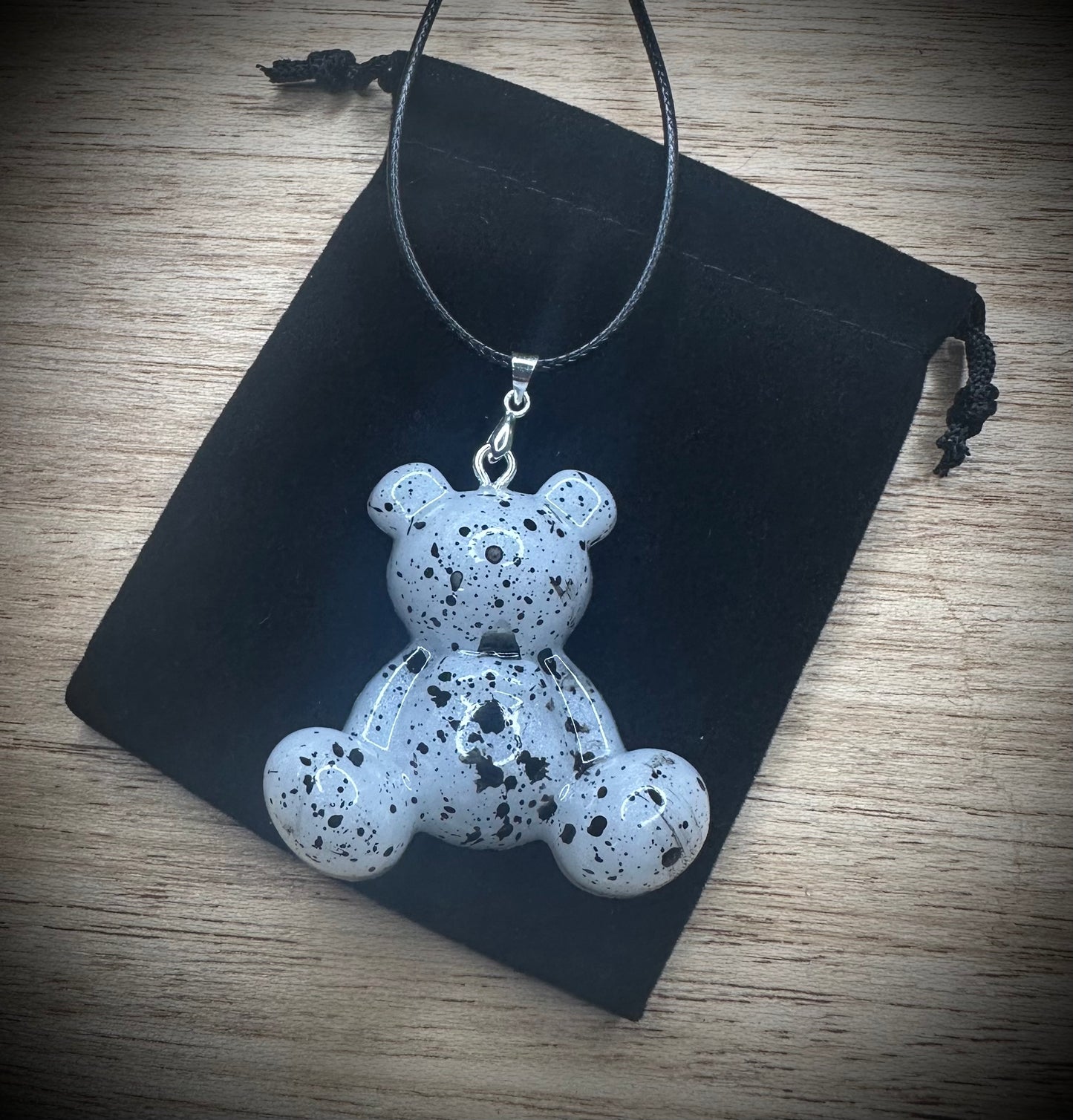 Pearl Fleck Resin Bears- Cling Buddy Cord Necklace