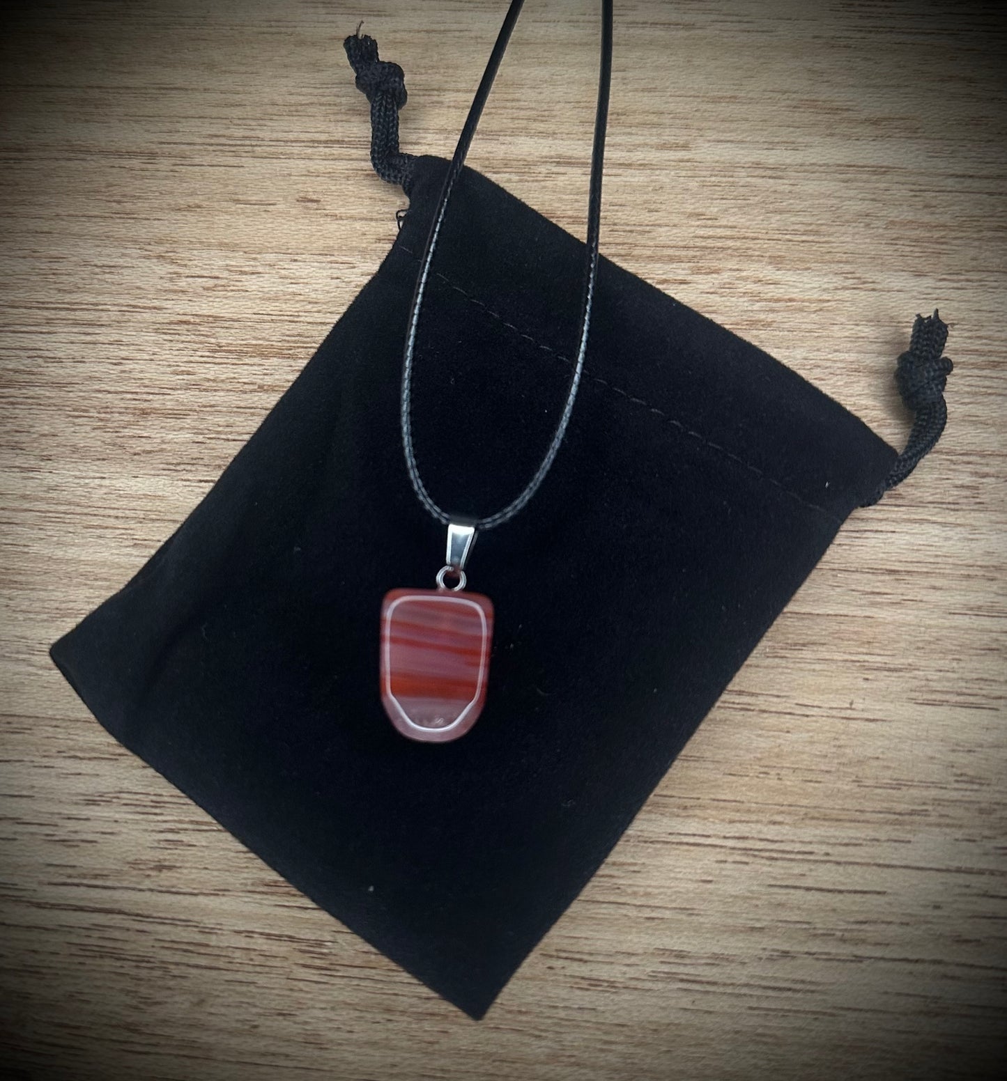 Carnelian Agate Black Corded Necklace