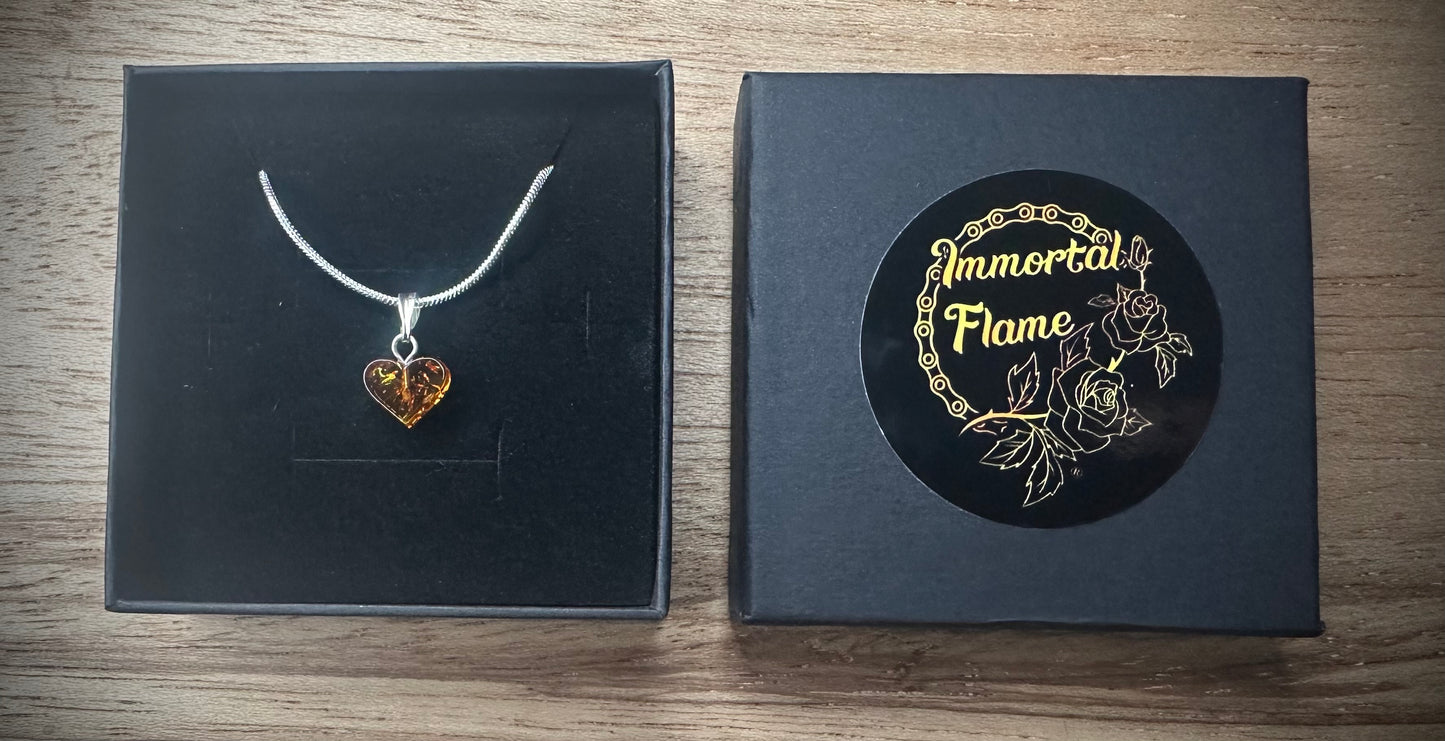 Hand Carved Baltic Amber Sterling Silver Necklace