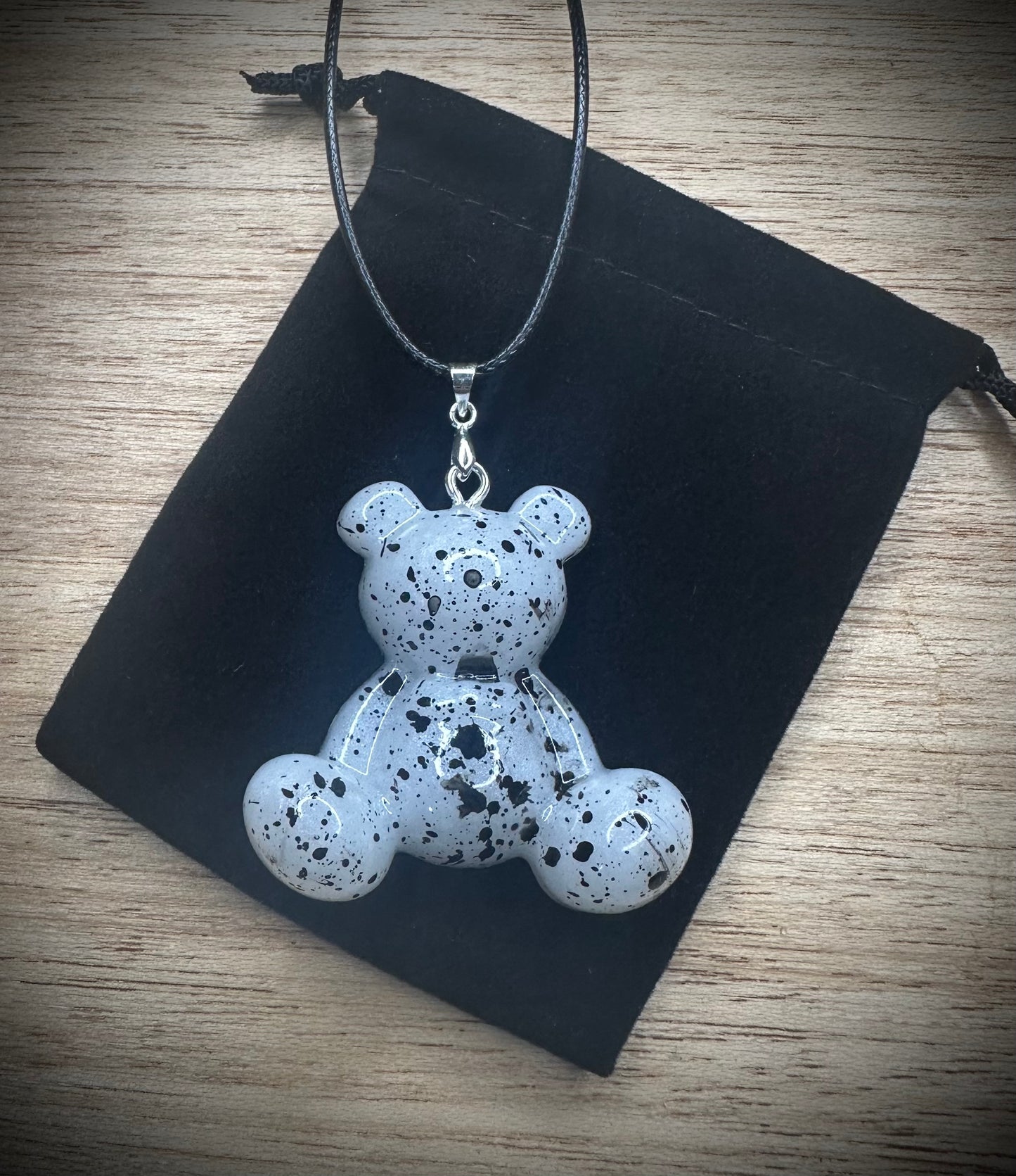 Pearl Fleck Resin Bears- Cling Buddy Cord Necklace