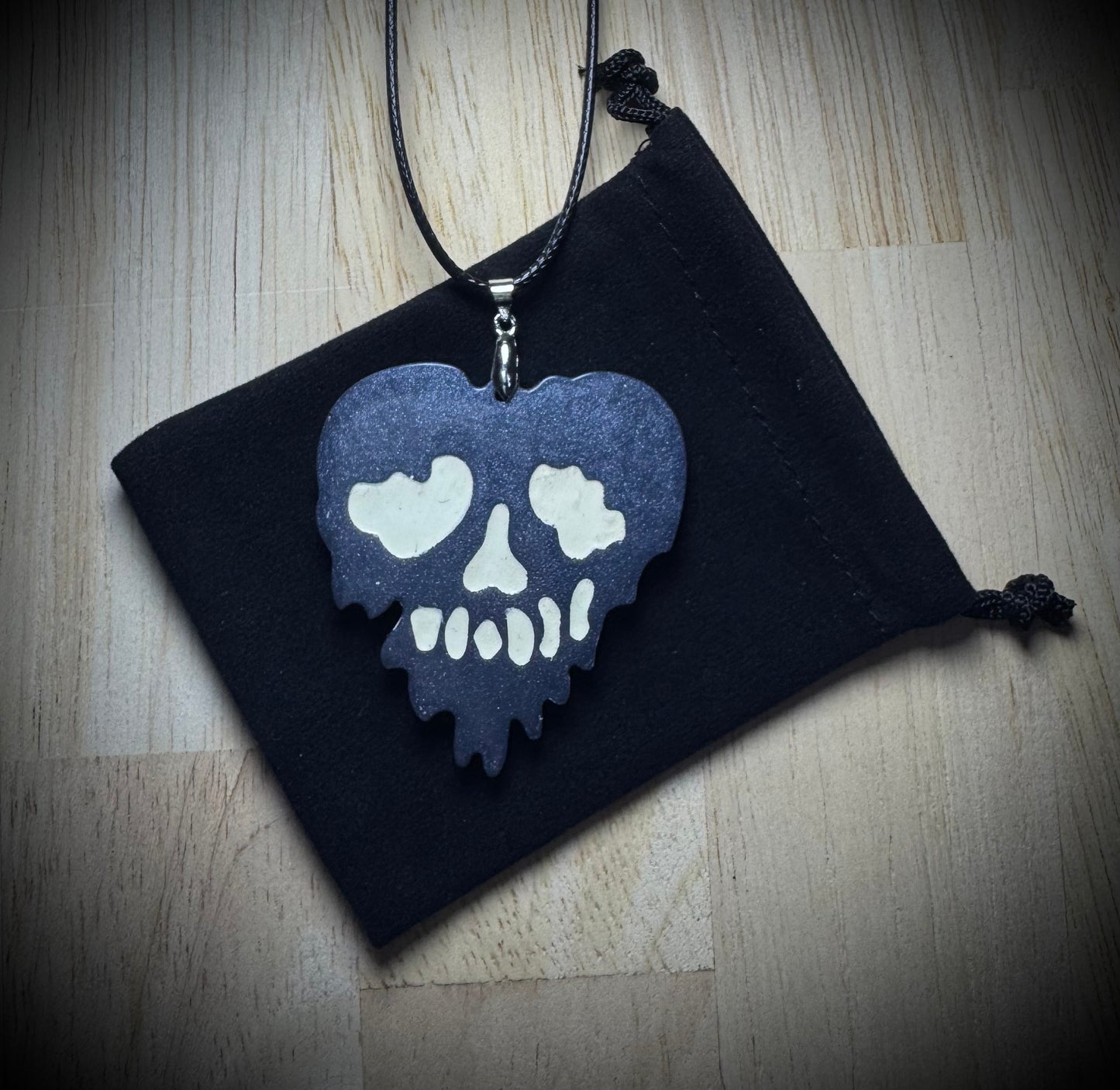 Gun Metal Gray Skull Drip Resin Necklace