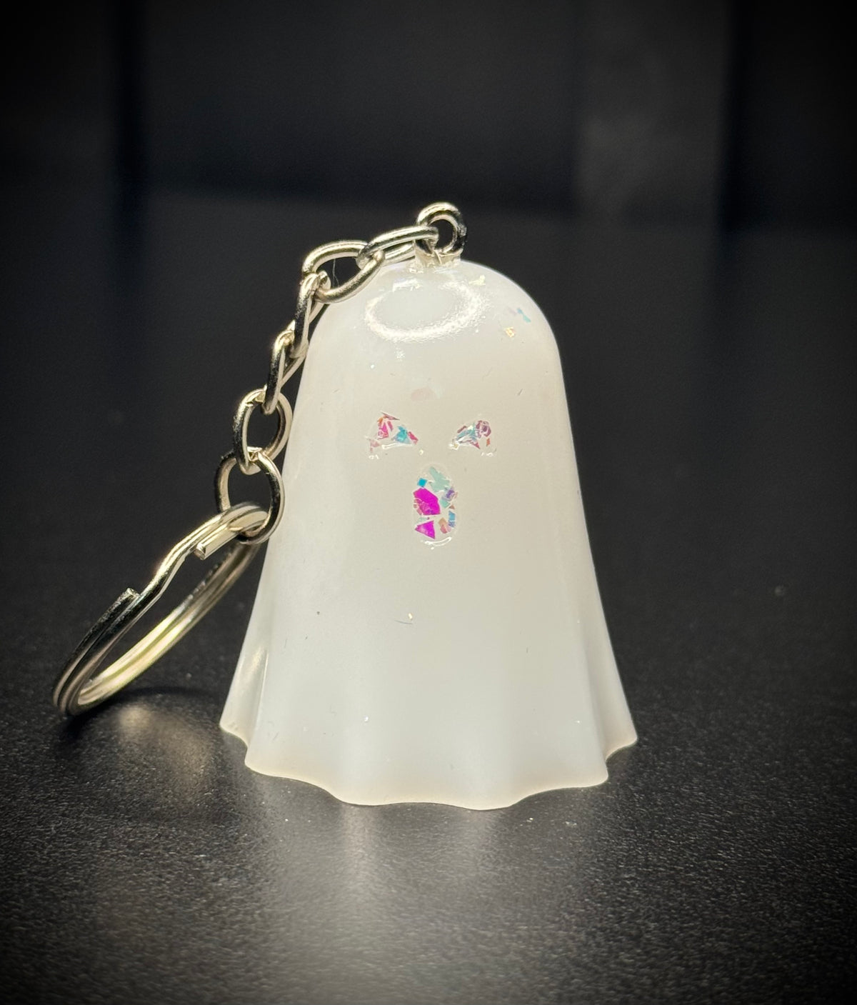White Sparkle Resin Ghost Keyring