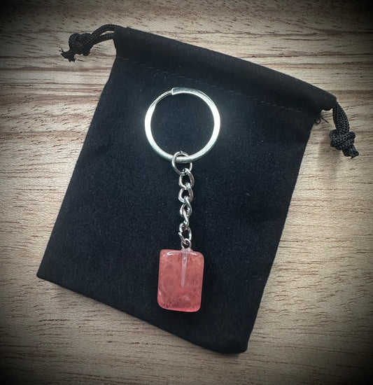 Cherry Quartz Stone Keyring