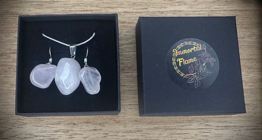 Rose Quartz Sterling Silver Necklace and Earing Set