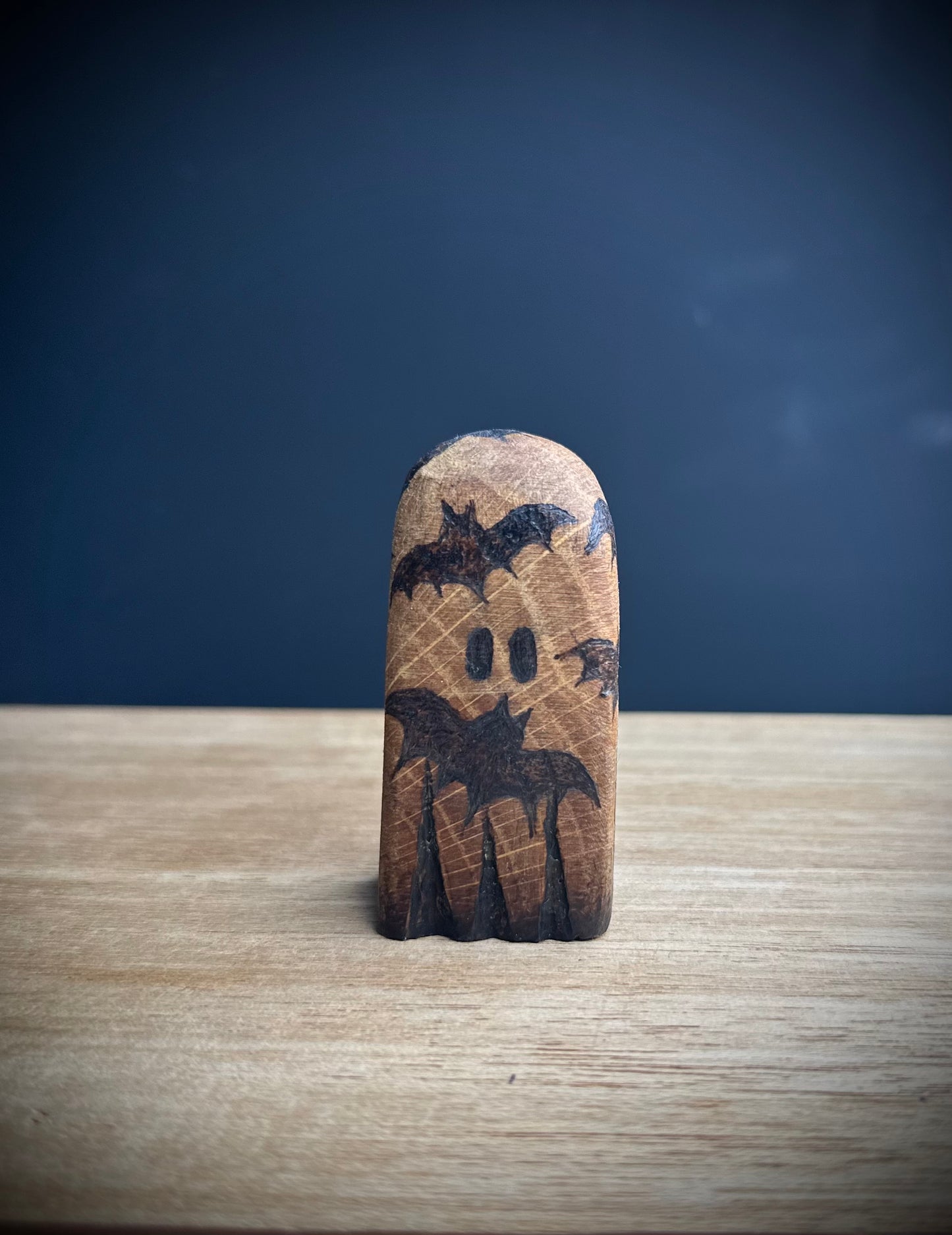 Bat Attack- Hand Carved Oak Wood Ghost