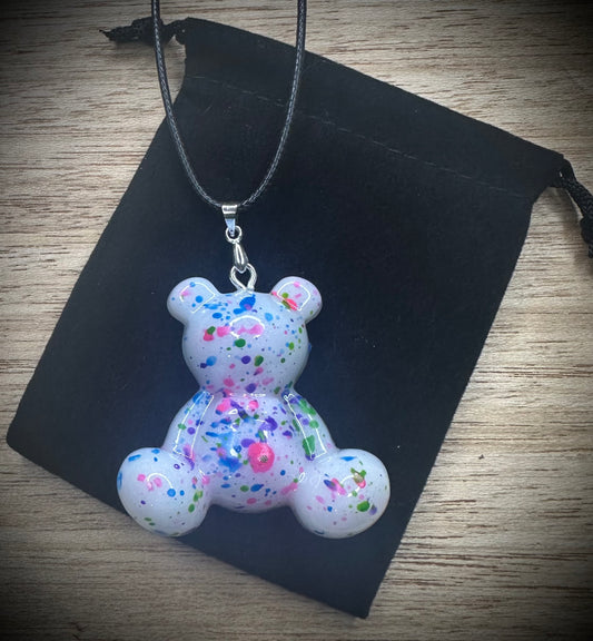 Pearl Tone Resin Bear Cling Buddy Necklace