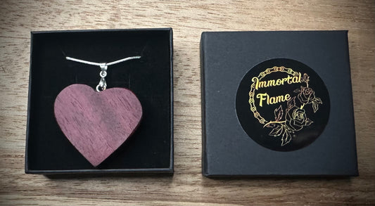 Purple Heart Hand Carved Wood Sterling Silver Necklace