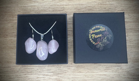 Rose Quartz Sterling Silver Necklace and Earing Set