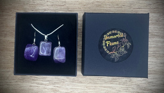 Amethyst Sterling Silver Necklace and Earing Set