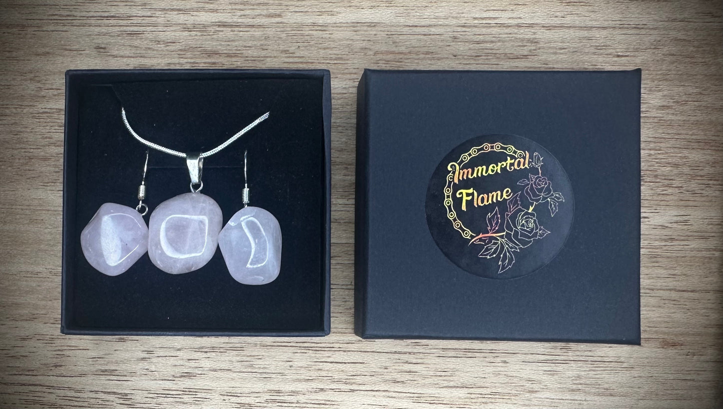 Rose Quartz Sterling Silver Necklace and Earing Set