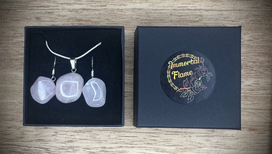 Rose Quartz Sterling Silver Necklace and Earing Set