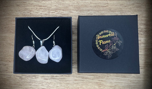Rose Quartz Sterling Silver Necklace and Earing Set