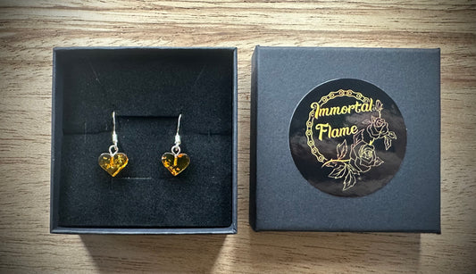 Hand Carved Baltic Amber Sterling Silver Earrings