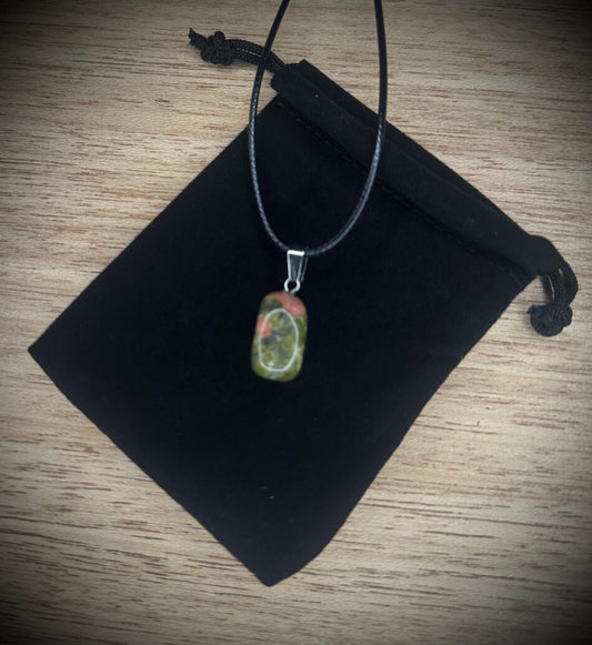 Unakite Black Corded Necklace