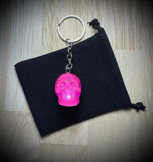 Pink Resin Skull Keyring