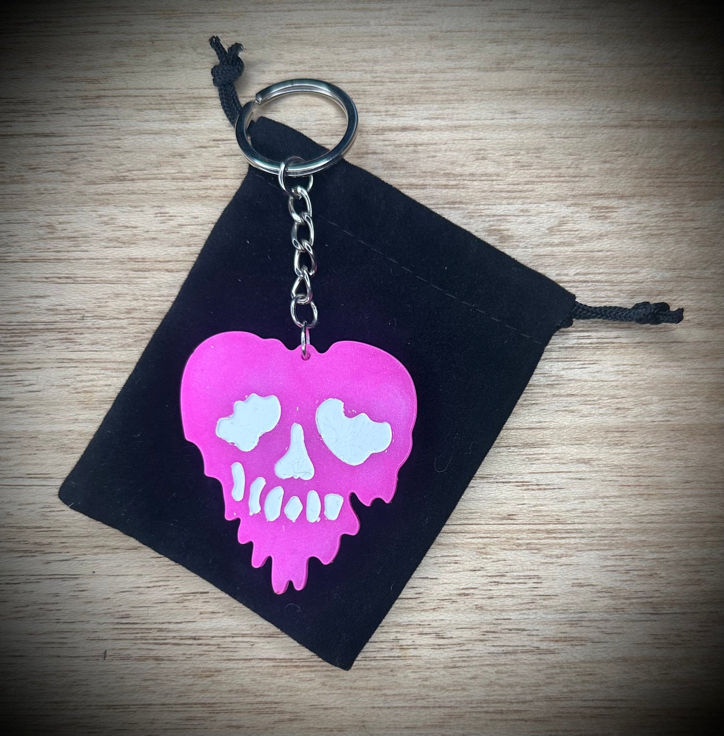 Pink and White Skull Drip Keyring
