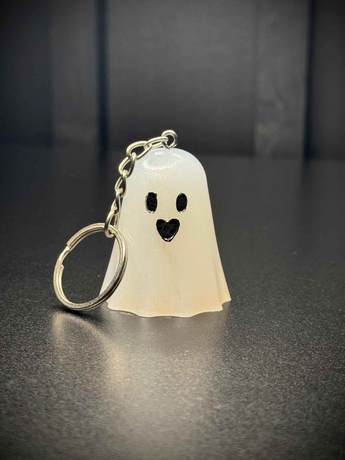 White & Black Heart Smile Resin Ghost Keyring