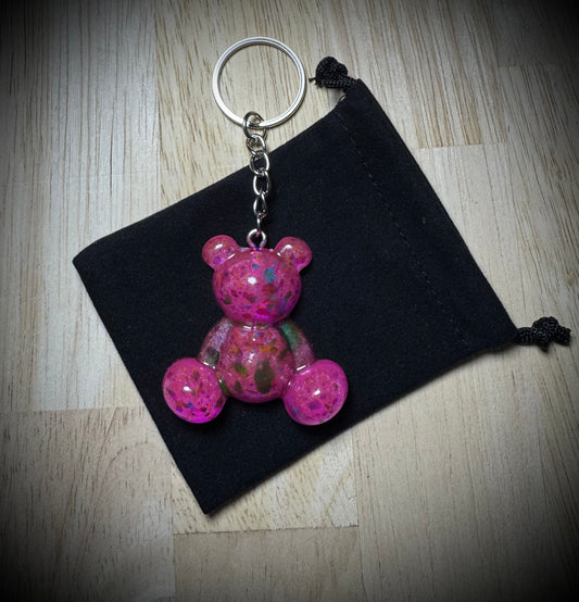 Small - Pink Fleck Resin Cling Buddy Bear Keyring