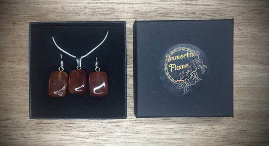 Carnelian Agate Sterling Silver Necklace and Earing Set