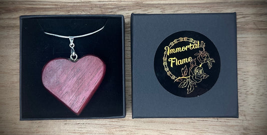 Purple Heart Hand Caved Wood Heart Sterling Silver Necklace