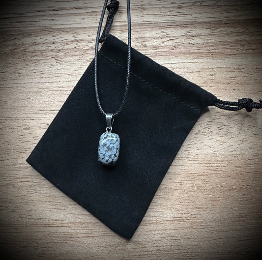 Snowflake Obsidian Black Corded Necklace