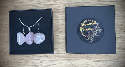 Rose Quartz Sterling Silver Necklace and Earing set