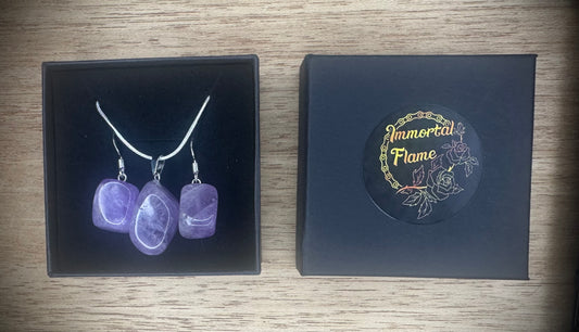 Amethyst Sterling Silver Necklace and Earing Set