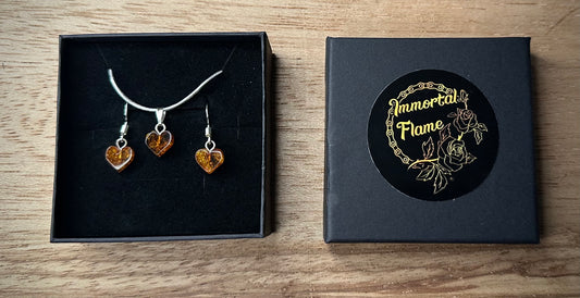 Hand Carved Baltic Amber Sterling Silver Necklace and Earring Set