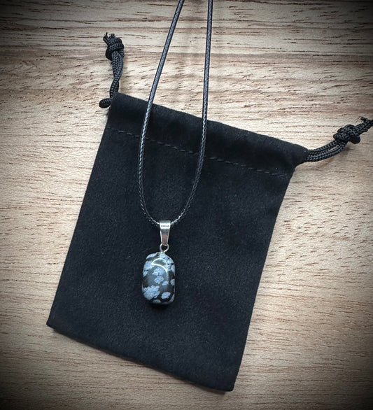 Snowflake Obsidian Black Corded Necklace