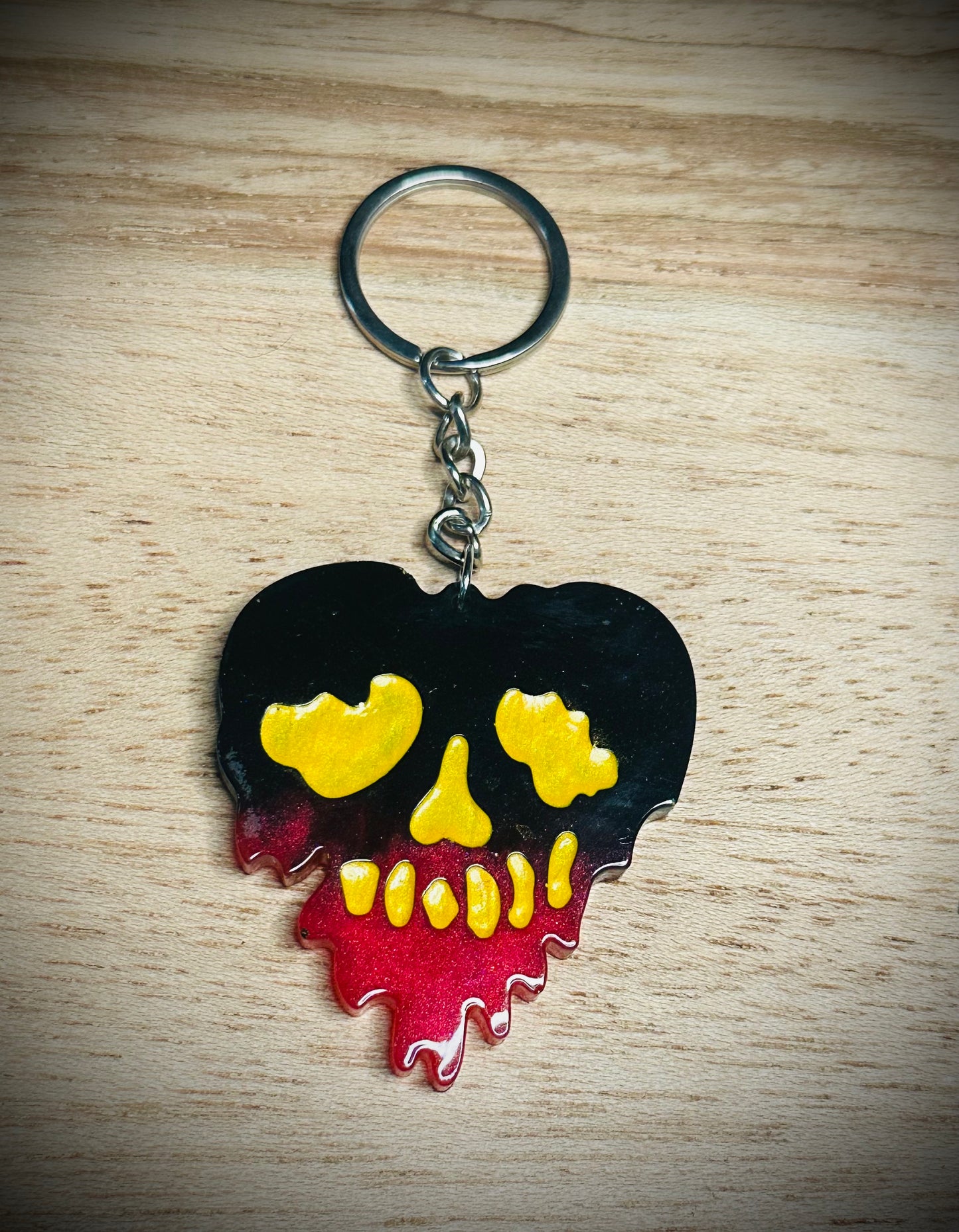 Black/Red/Yellow Drip Skull Keyring