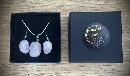 Rose Quartz Sterling Silver Necklace and Earing Set